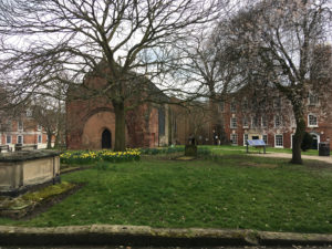 The grounds of Old St.Chad's Church in Shrewsbury, where Benbow's ancestors are buried